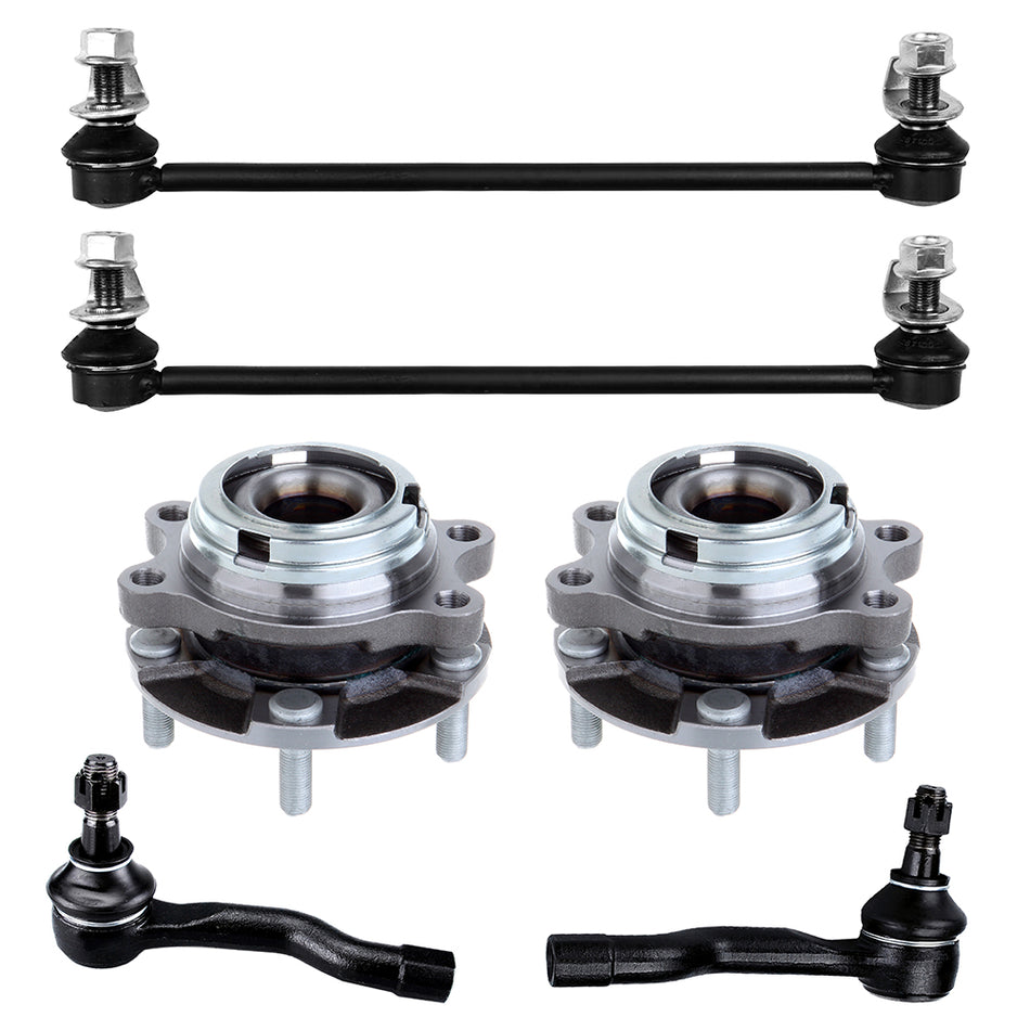Front Outer Tie Rods Sway Bar For 03-08 Infiniti FX35 FX45 & Wheel Hub Bearings 6Pcs