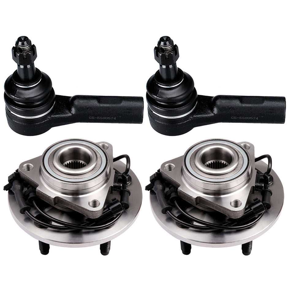2 Front Wheel Hub & bearings and 2 Outer Tie Rods for 2009 - 2010 Dodge Ram 1500