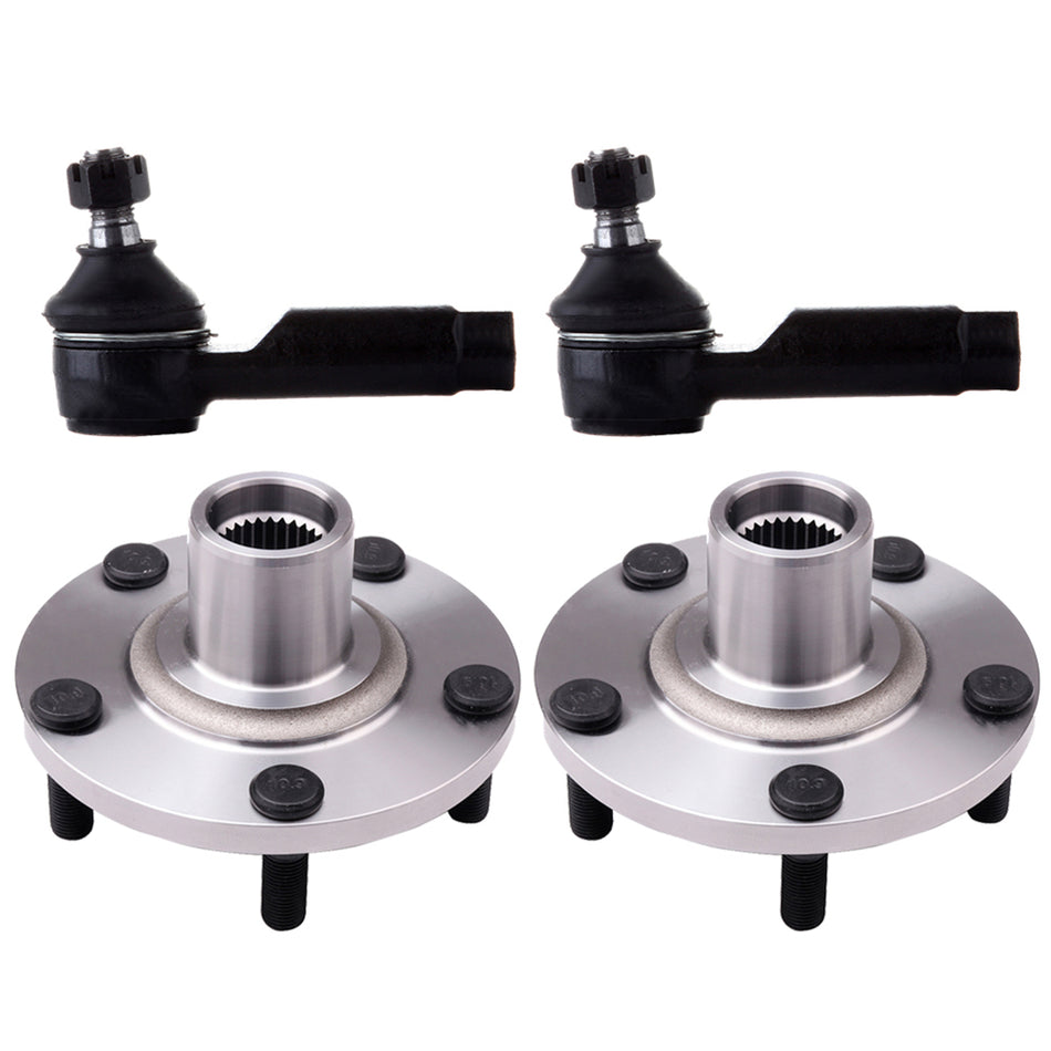 4pc: Steering Parts 2 Wheel Hub and Bearings + 2 Outer Tie Rods Ends