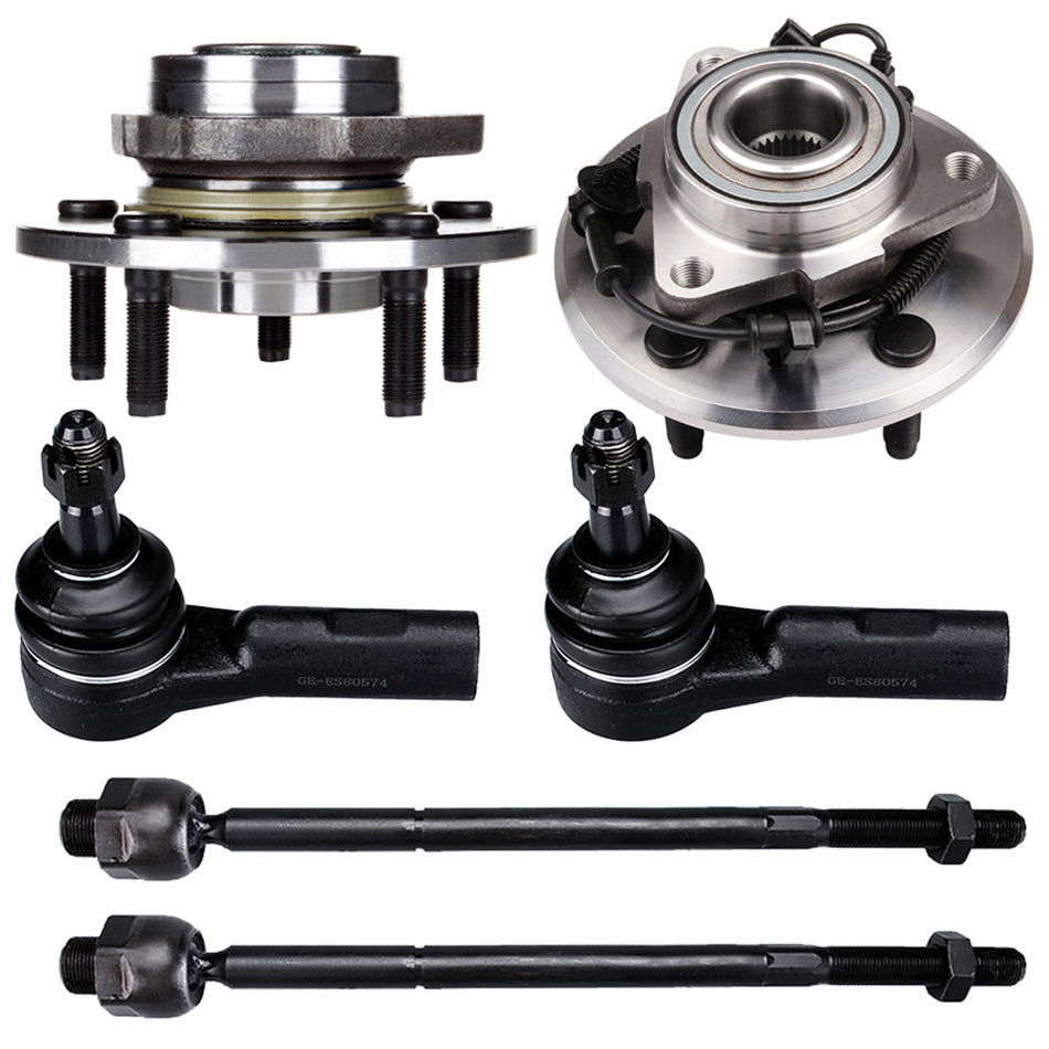 New 6PC For 2006 - 2008 Dodge Ram 1500 2WD Front Wheel Bearings & Hubs Tie rods
