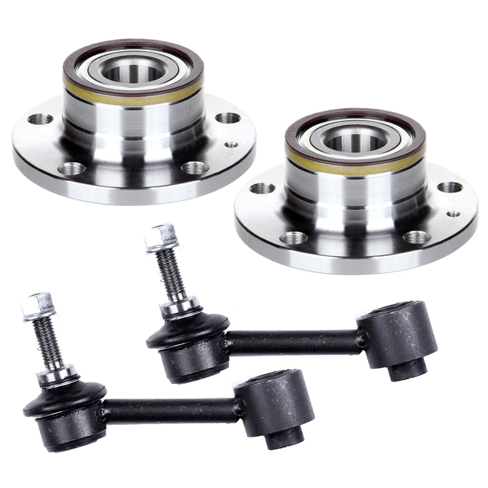 All 2 New Rear Wheel Hub & Bearing Set + 2 Sway Bar End Links for Volkswagen
