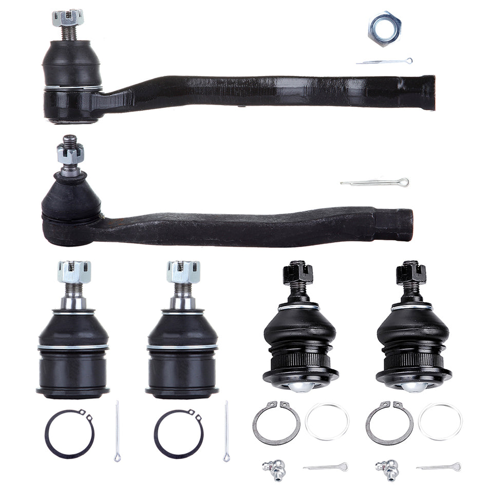 6PCS Front Upper Lower Ball Joint Outer Tie Rod Kit Fits Honda Accord & Oasis
