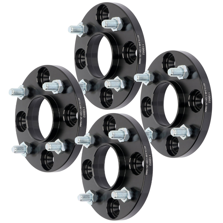 15mm 4x4.5 4 Lug Wheel Spacers(66.1mm Bore, 12x1.25 Studs) for 2007-2018 Nissan Versa - 4PCS