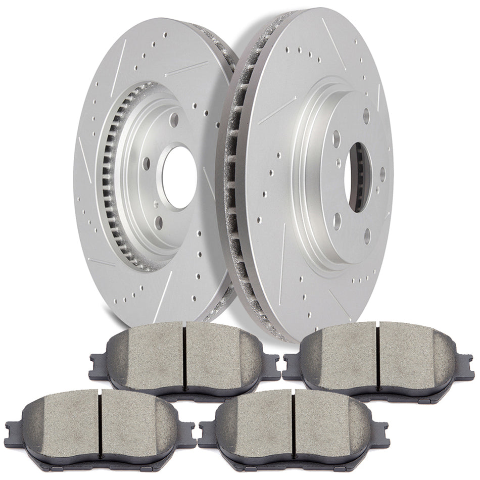 2002-2004 Toyota Camry Brake Disc Rotors and Ceramic Pads Front Drilled Slot