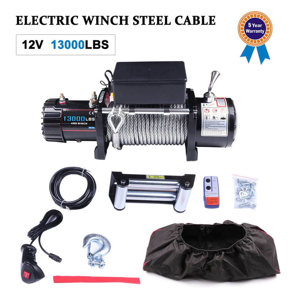 OFA 13000LBS Electric Winch Steel Cable Off Road Truck Towing Trailer w/cover