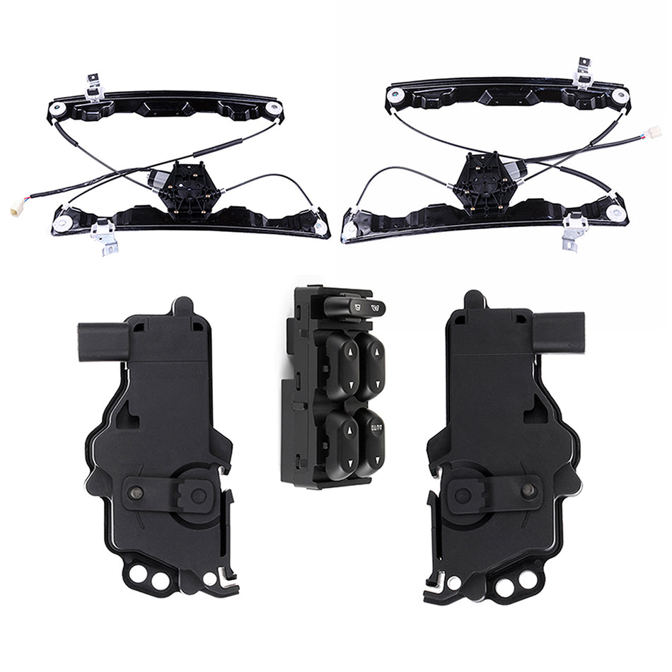 FL & FR Door Lock Actuators w/ Window Master Switch Regulator For Ford Mercury