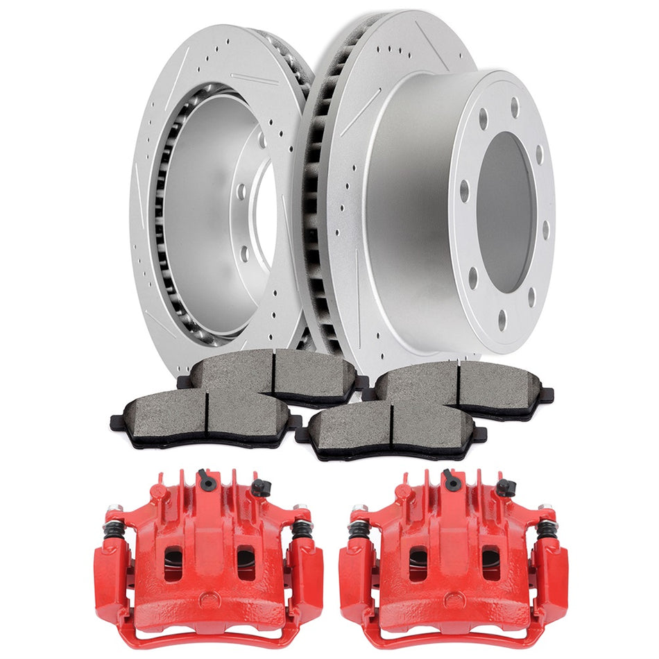 Rear Brake Calipers And Rotors + Ceramic Pads For Ford F-250 F-350 Super Duty