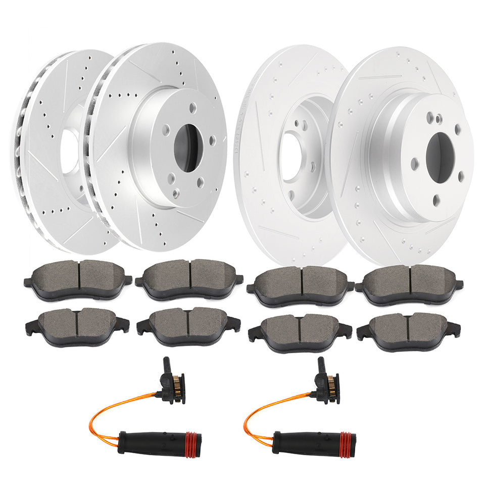 Brake Rotors Ceramic Pads For Mercedes Benz 12-15 C250 08-12 C300 And Sensor