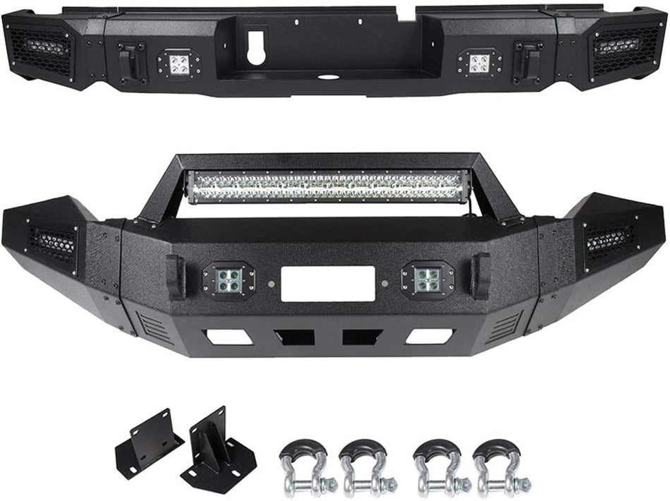 2013-2018 Dodge Ram 1500 Black Powder Coat Steel Front Rear Bumper w Led Lights -2 PCS