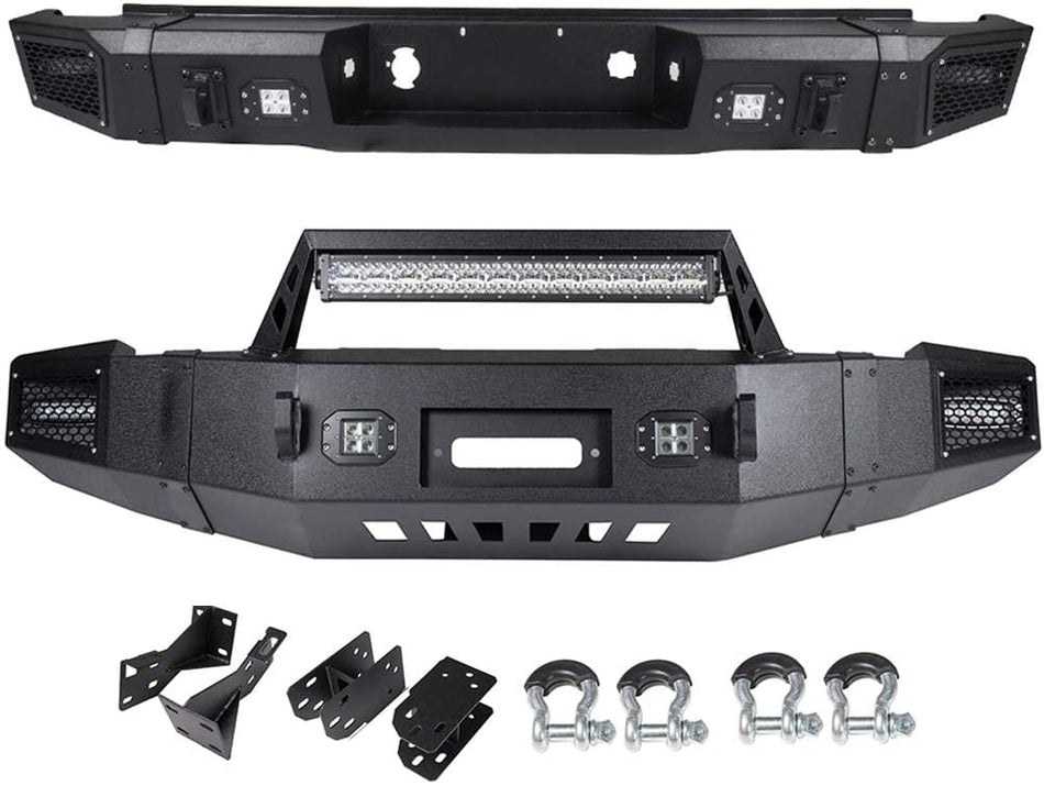 2007-2013 GMC Sierra 1500, Chevrolet Silverado 1500 Front and Rear Bumper Black Steel -2 PCS