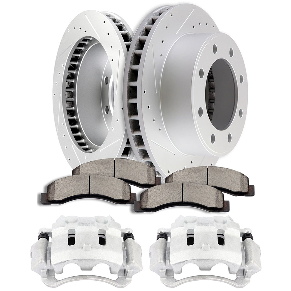 Front Brake Rotors Calipers And Ceramic Pads For Ford F-250 F-350 Super Duty