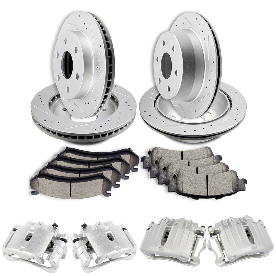 Front Rear Brake Rotors Calipers And Ceramic Pads For GMC Sierra Yukon XL 1500