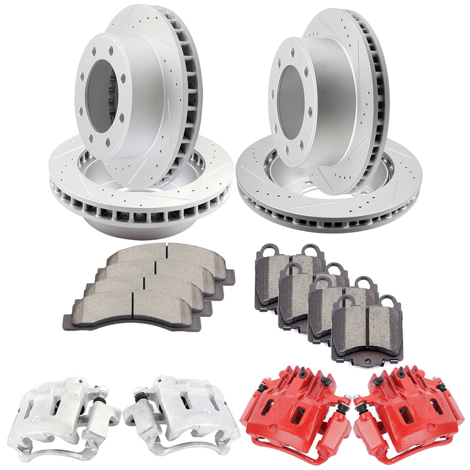 Front Rear Brake Rotors Calipers Ceramic Pads For Ford F-250 F-350 Super Duty