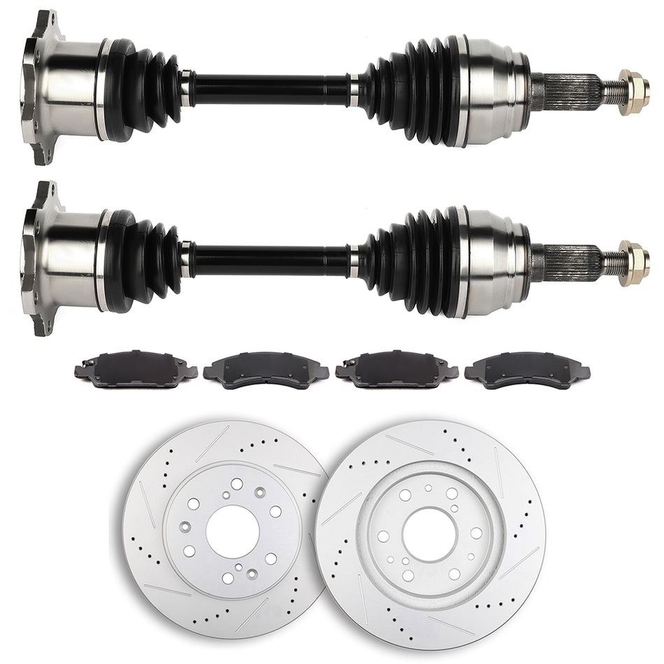 Front CV Axle + Brake Pads & Rotors for Chevrolet Silverado 1500 4.3L 2008-2013