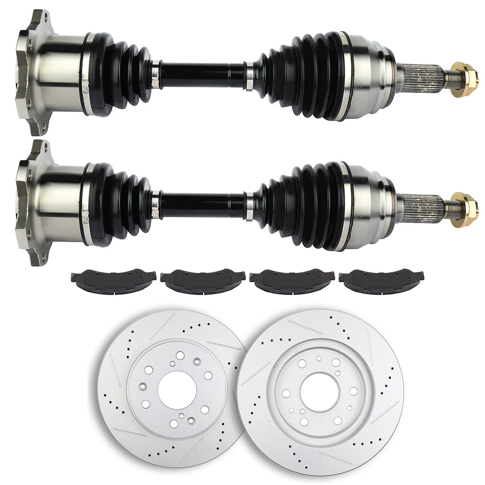 Front CV Axle + Brake Pads & Rotors for Chevrolet Silverado 1500 4.8L 2005-2006