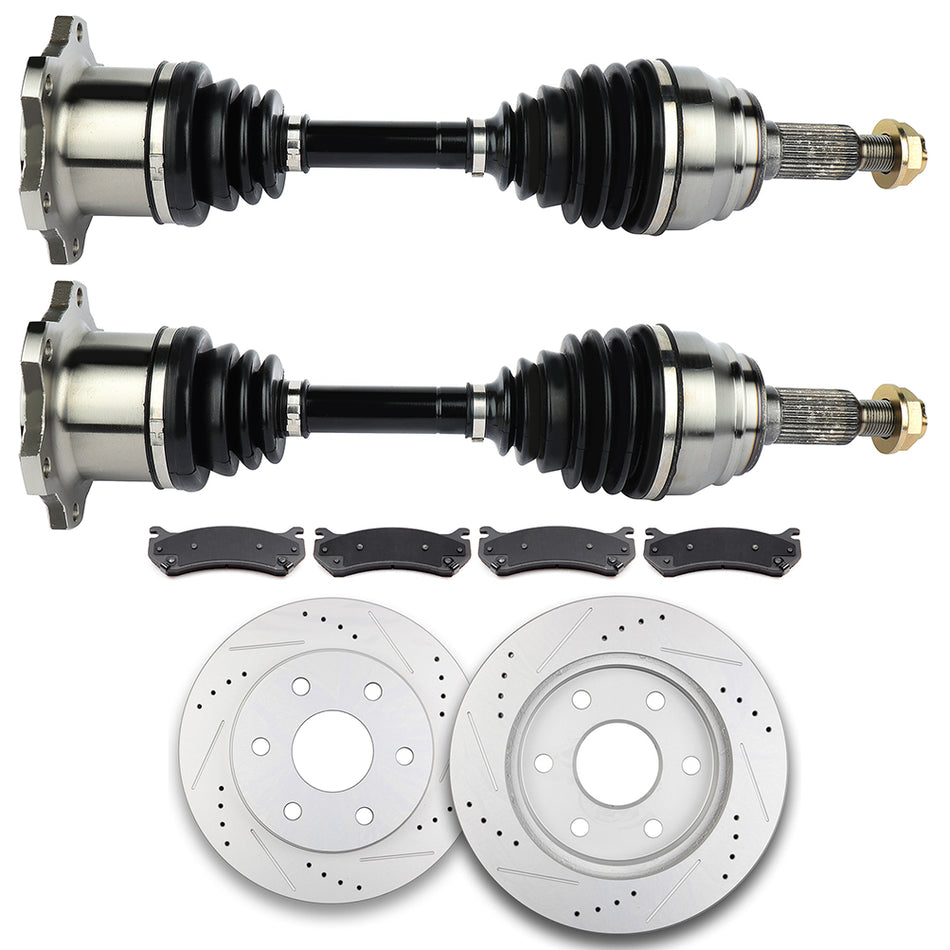 Front CV Axle + Brake Pads & Rotors for GMC Yukon SLE 4.8L 6.3L 6.0L 2000-2006