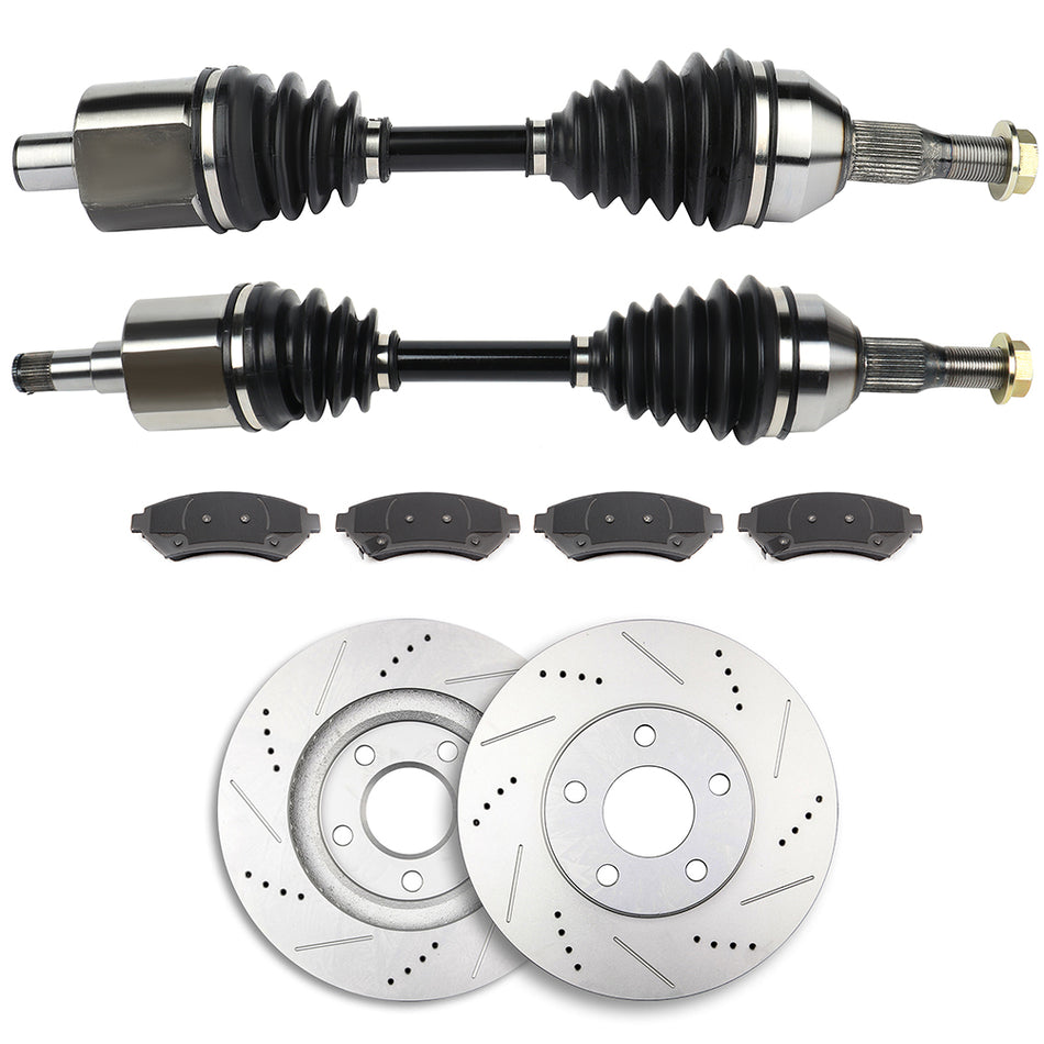 Fits Chevrolet Impala Grand Prix Front CV Axle + Brake Pads & Discs Rotors