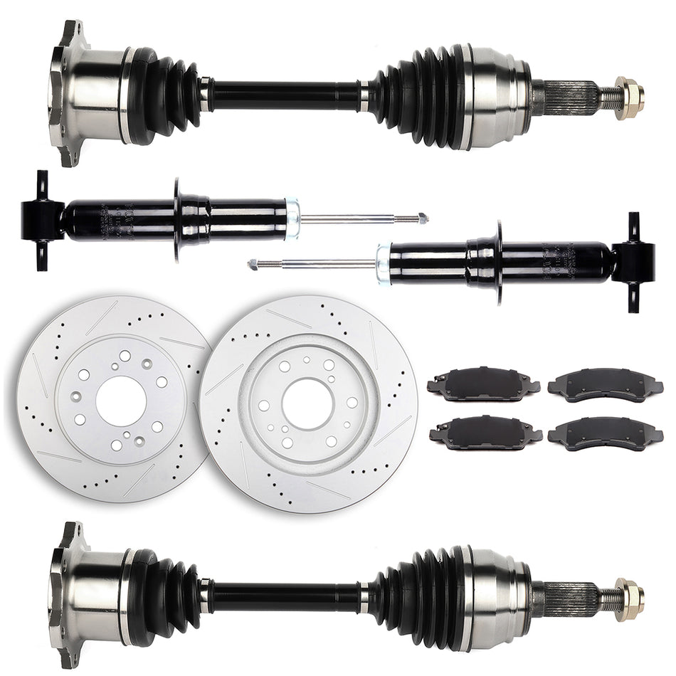 for GMC Sierra 1500 6.0L 5.3L 2008-2013 Front CV Axle+Struts+Brake Pads&Rotors
