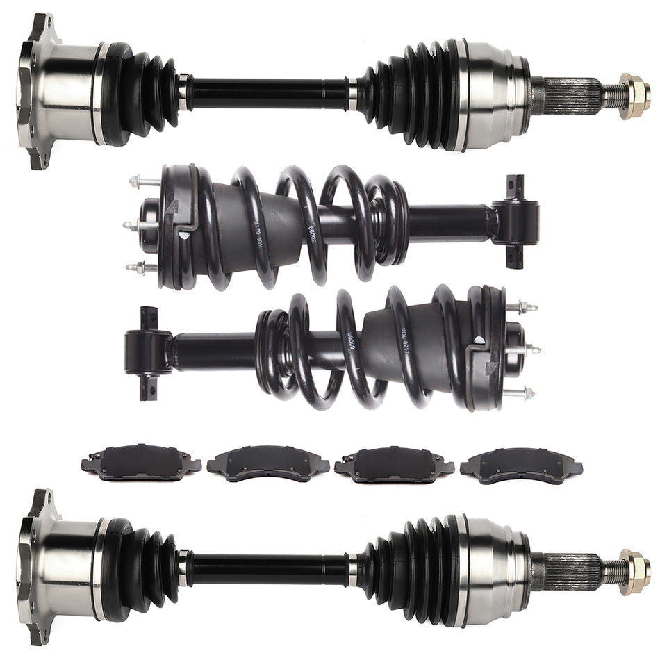 Front CV Axle + Brake Pads + Complete Struts for Chevrolet Tahoe 5.3L 2011-2014