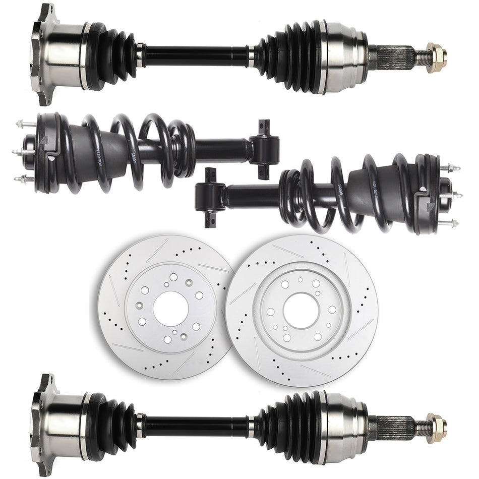 Front CV Axle+Brake Rotors+Complete Struts for Chevrolet Avalanche LTZ 2008-2012