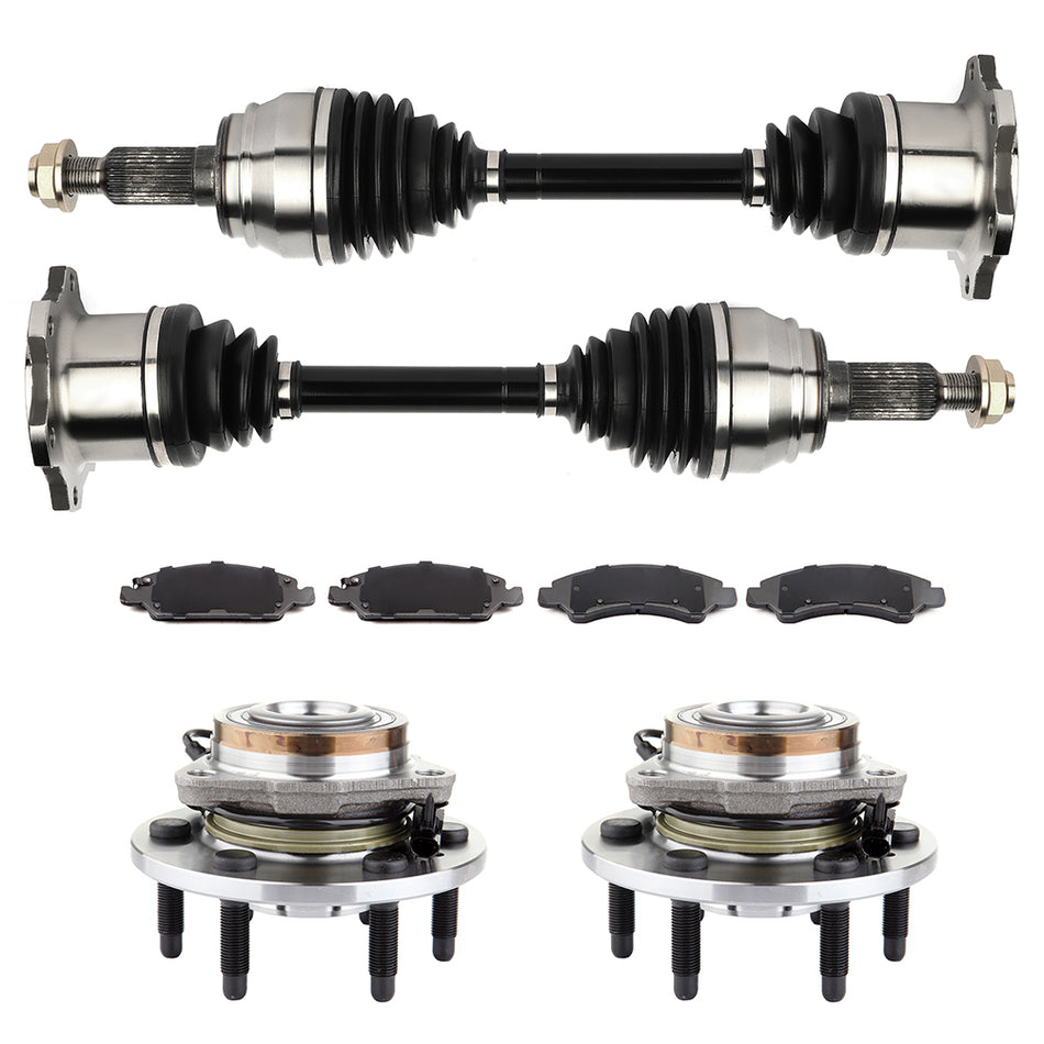 Front CV Axle+Brake Pads+Wheel Hub Bearing for Chevrolet Tahoe 6.0L 2011-2013