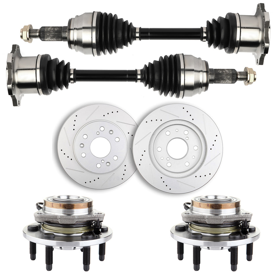 for GMC Sierra 1500 4.3L 2007-2013 Front CV Axle+Brake Rotors+Wheel Hub Bearing