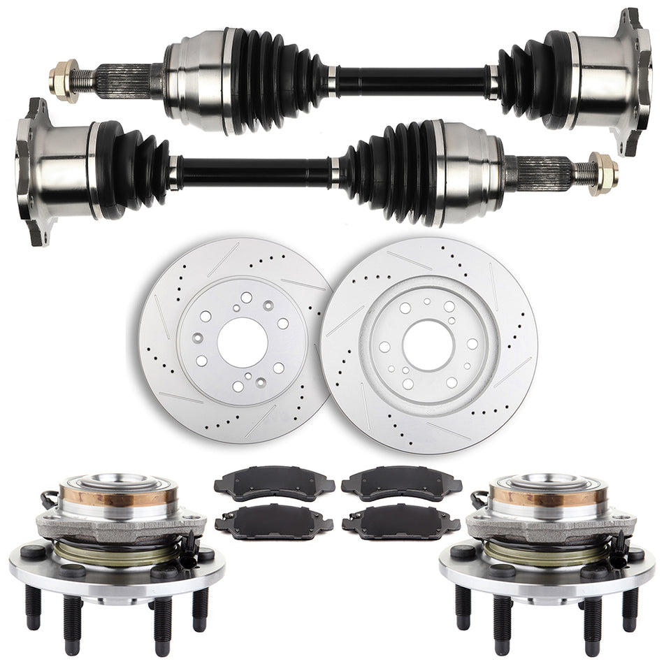 Front CV Axle+Brake Pads&Rotors+Wheel Hub Bearing for Suburban 1500 2011-2013