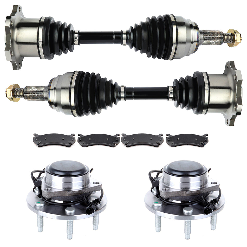 Front CV Axle+Brake Pads+Wheel Hub Bearing for GMC Sierra 1500 4.3L 1999-2004