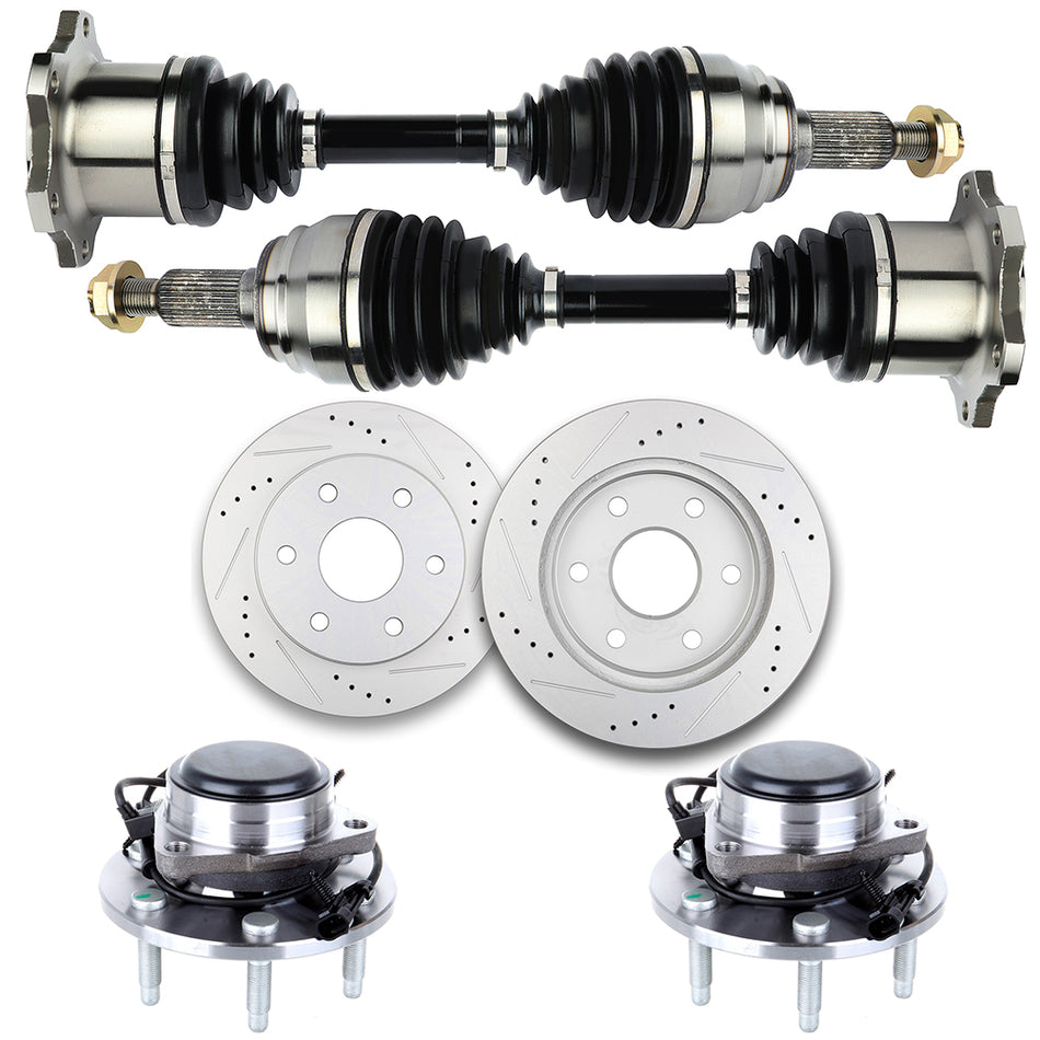 for Avalanche 1500 5.3L 2002-2006 Front CV Axle+Brake Rotors+Wheel Hub Bearing