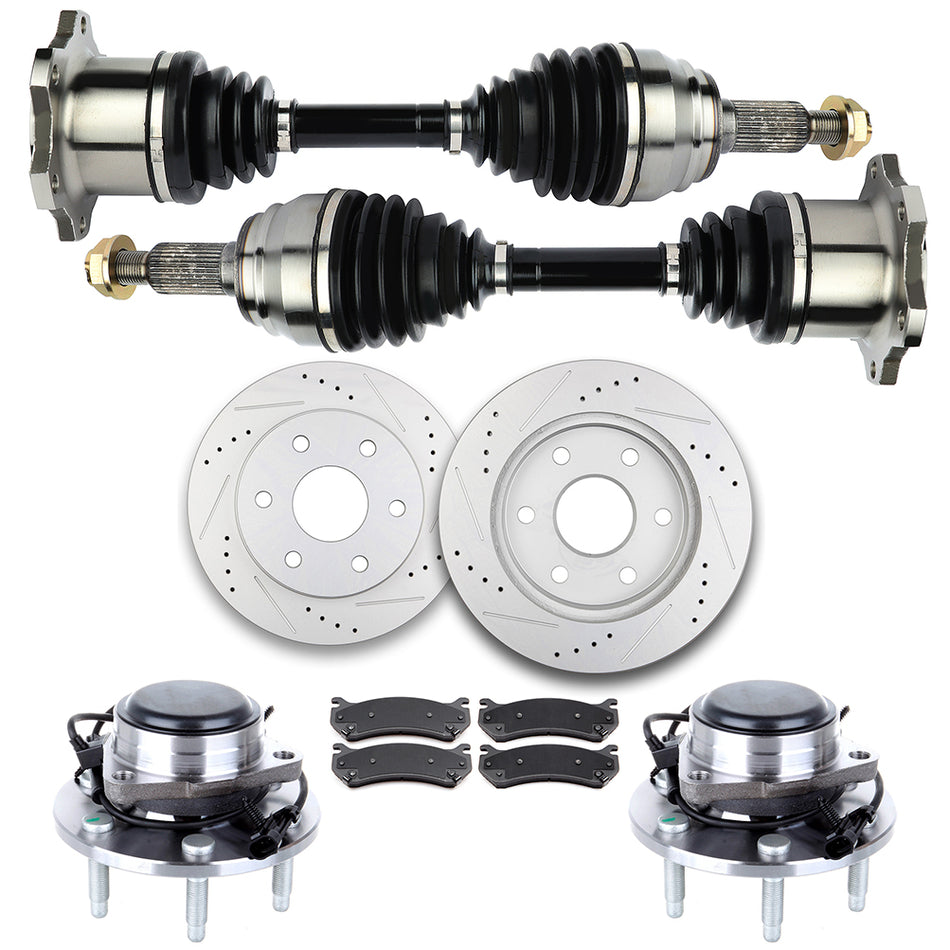 Front CV Axle+Brake Pads&Rotors+Wheel Hub Bearing for Escalade 5.3L 2002-2005