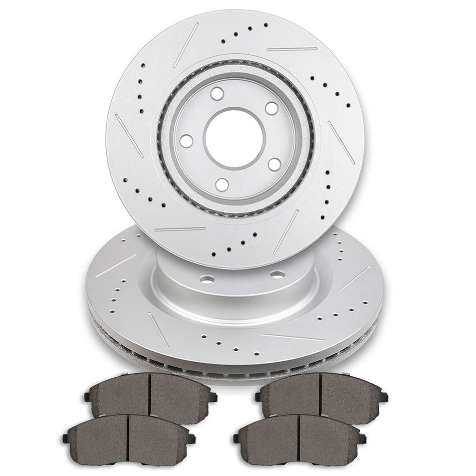 2007-2013 Nissan Altima Front Drill & Slot Brake Discs Rotors And Ceramic Pads
