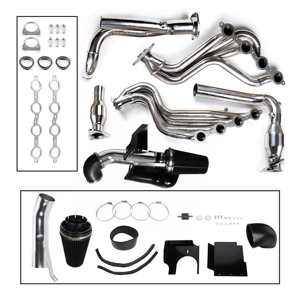 2004-2006 Cadillac Escalade Chevy Silverado 1500 2500 Truck V8 Stainless Steel Exhaust Manifolds Header &Cold Air Intake Kit