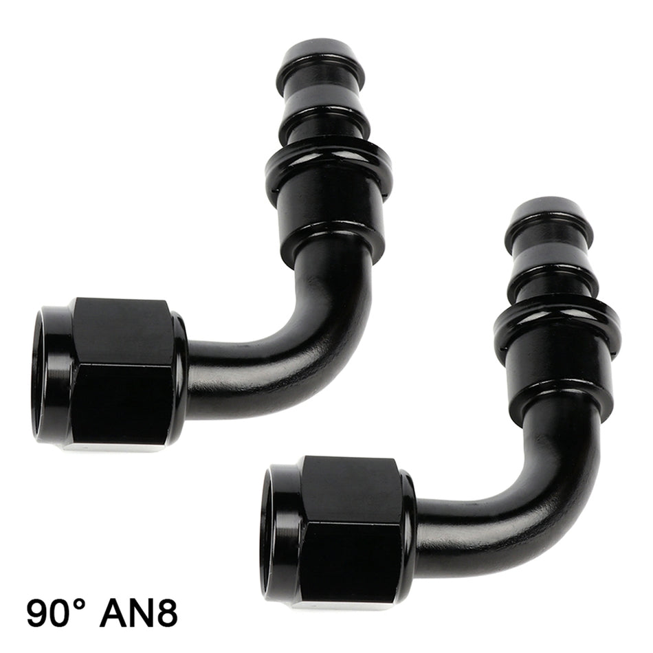 AN8 90 Degree Push Lock /Fuel/Gas Hose Line End Fitting Adapter Black
