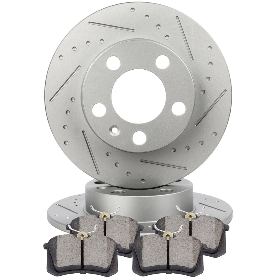 Rear 232mm 5 Lug Brake Rotors And Ceramic Pads 98-10 Volkswagen Beetle 98-05 Volkswagen Jetta