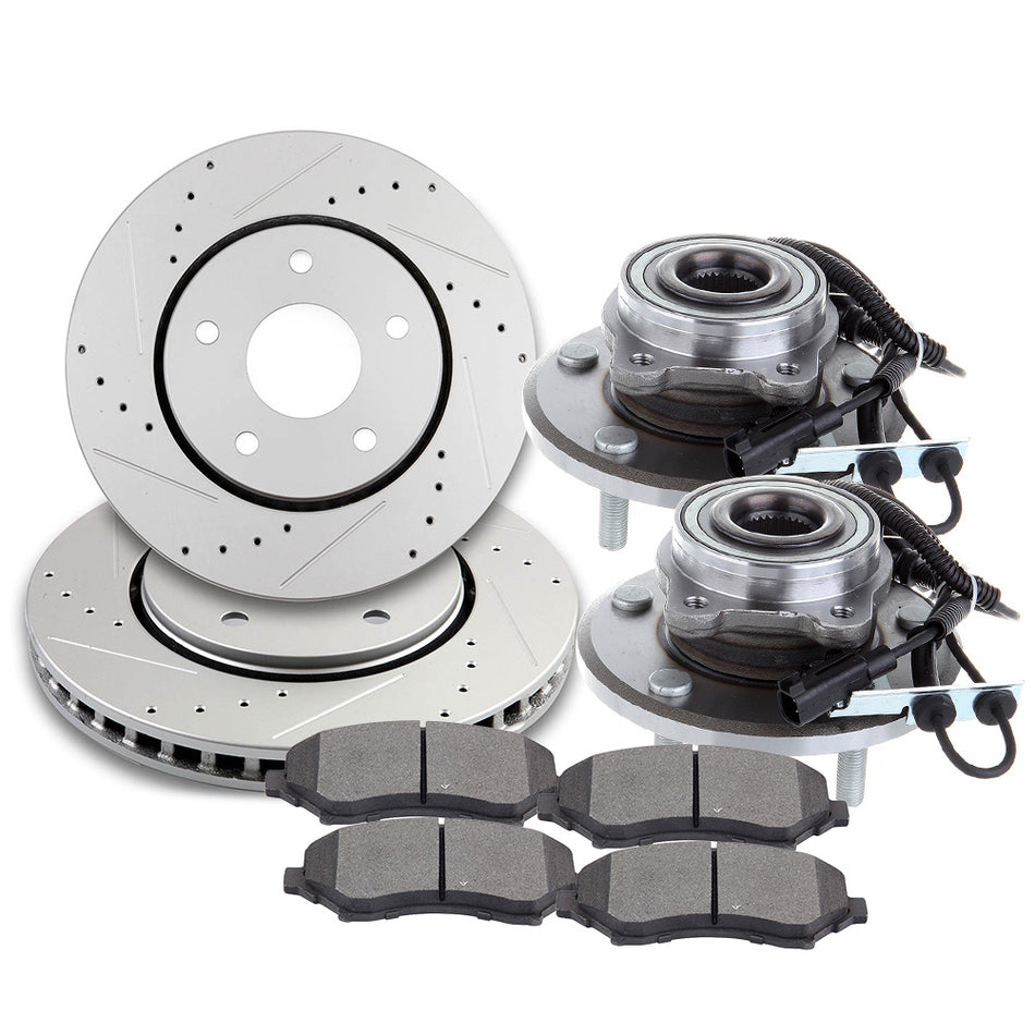Brake Rotors Ceramic Pads & Wheel Hub Bearings 08-16 Chrysler Town & Country 08-16 Dodge Grand Caravan Front 4Pcs