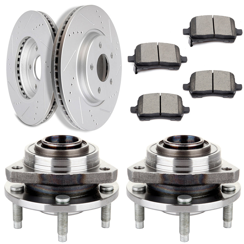 Brake Rotors Ceramic Pad Wheel Hub Bearings Front For 04-08 Chevrolet Malibu 05-07 Pontiac G6