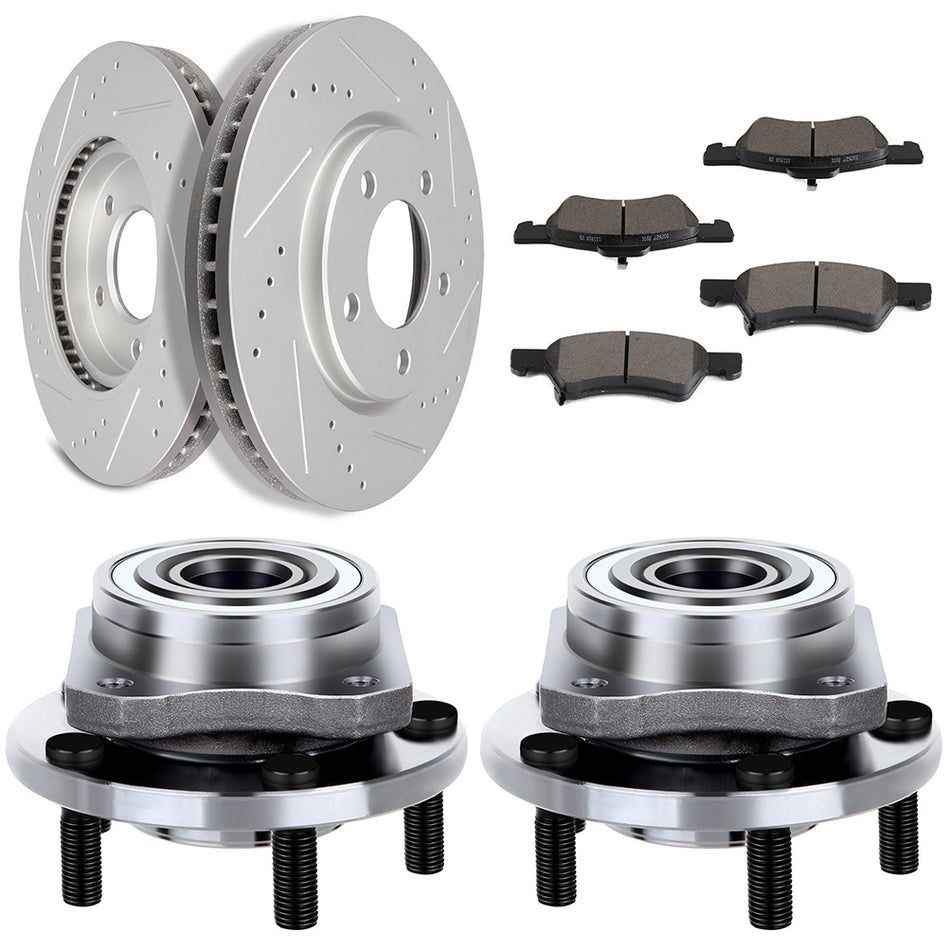 Front Drill Brake Rotors Ceramic Pads Wheel Hub Bearings 01-07 Dodge Caravan Dodge Grand Caravan