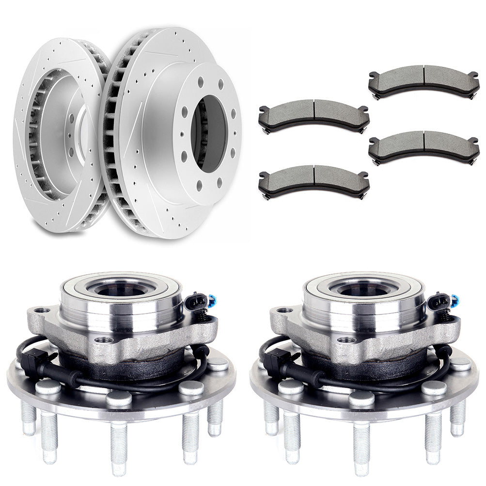 Front 8 Lug Brake Rotor Ceramic Pad Wheel Hub Bearing For 02-04 Chevrolet Avalanche 2500 01-06 Chevrolet Silverado 2500 HD Only for Auto