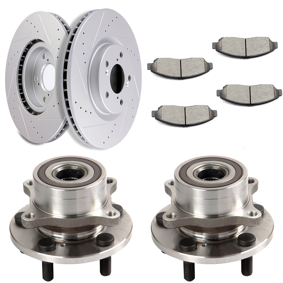 Brake Rotors Ceramic Pads & Wheel Hub Bearings Front 10-13 and Acura ZDX 09-15 Honda Pilot