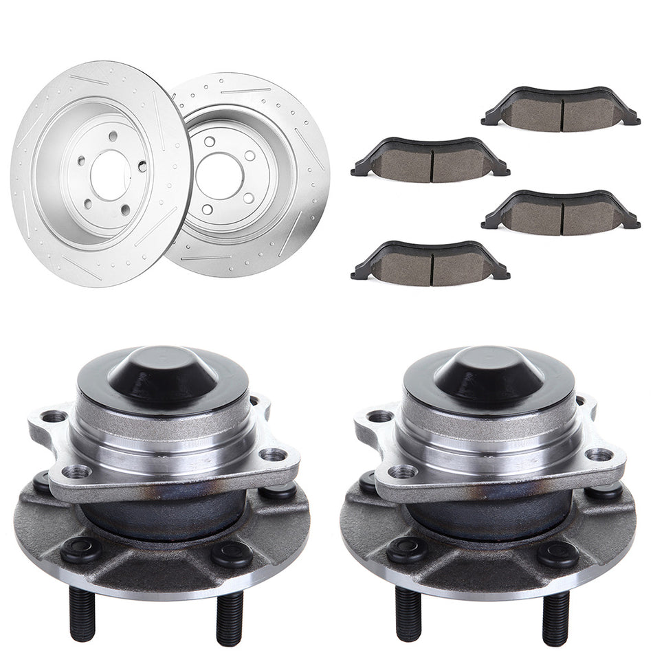 Brake Rotors Ceramic Pads Rear & Wheel Hub Bearings 01-07 Dodge Caravan Chrysler Town & Country