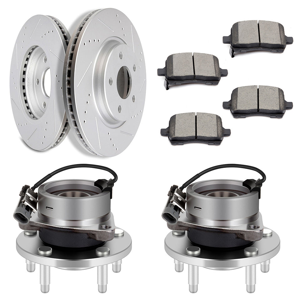 Brake Rotors Ceramic Pads & Wheel Hub Bearings Front 07-08 Pontiac G5 08 Chevrolet HHR