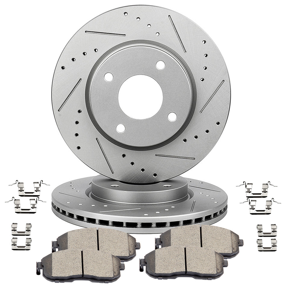 2007-2010 Nissan Sentra Front Brake Rotors Ceramic Pads w/ Hardware