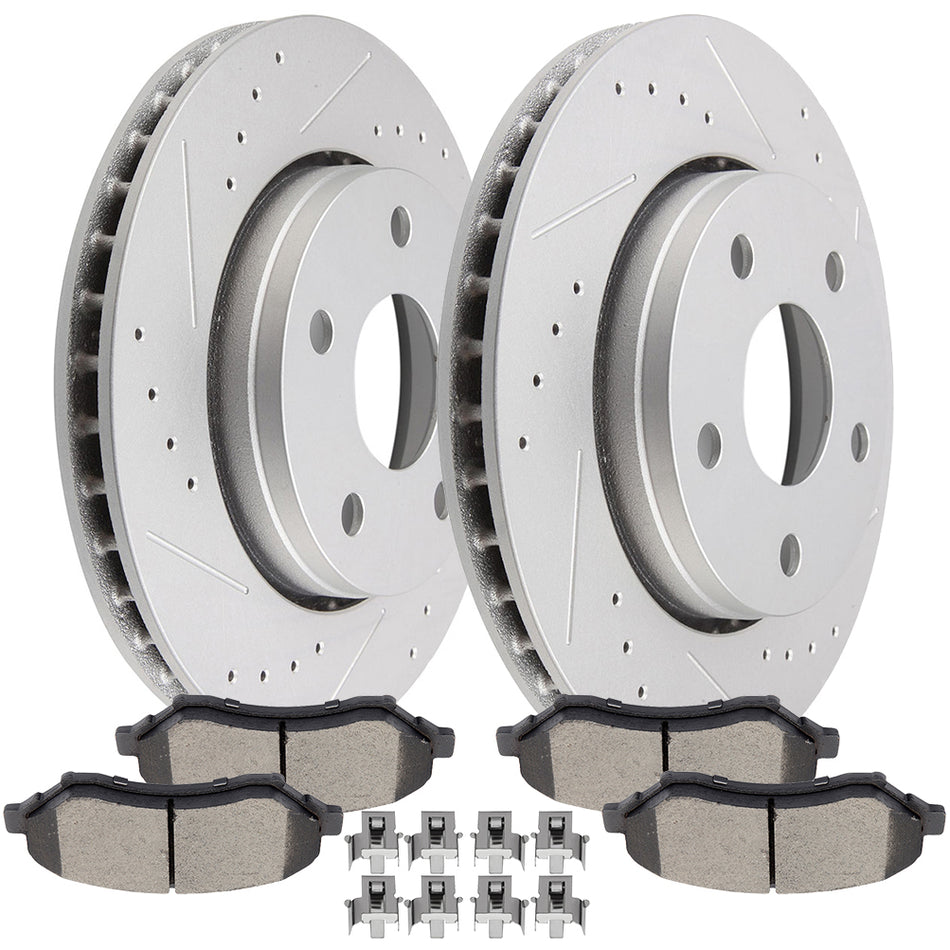 Front 302mm 5Lug Brake Rotors Ceramic Pads Drill Slot For 07-18 Jeep Wrangler 18 Jeep Wrangler JK