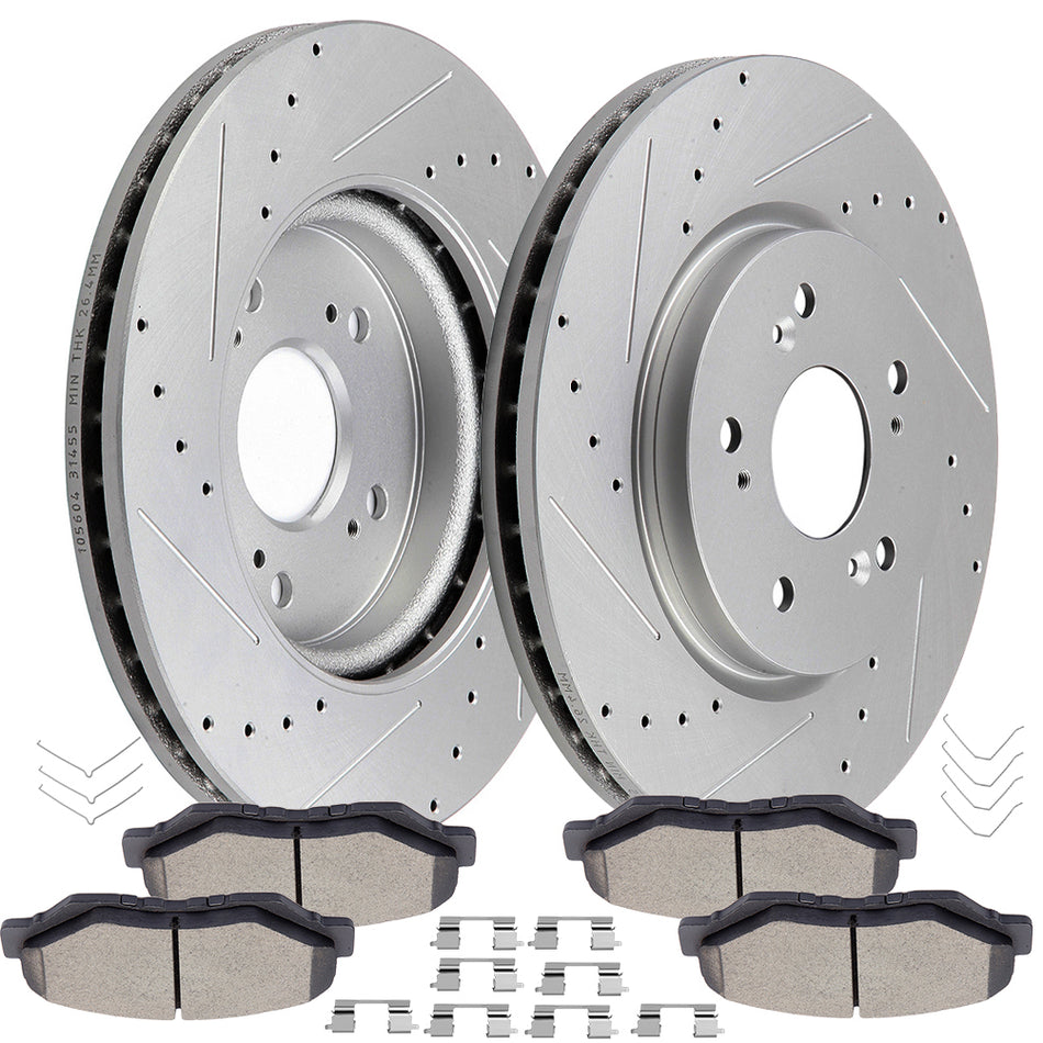 Front 296mm Brake Rotor Ceramic Pads w/ Hardware For 12-16 Honda CR-V 12-14 Honda Crosstour