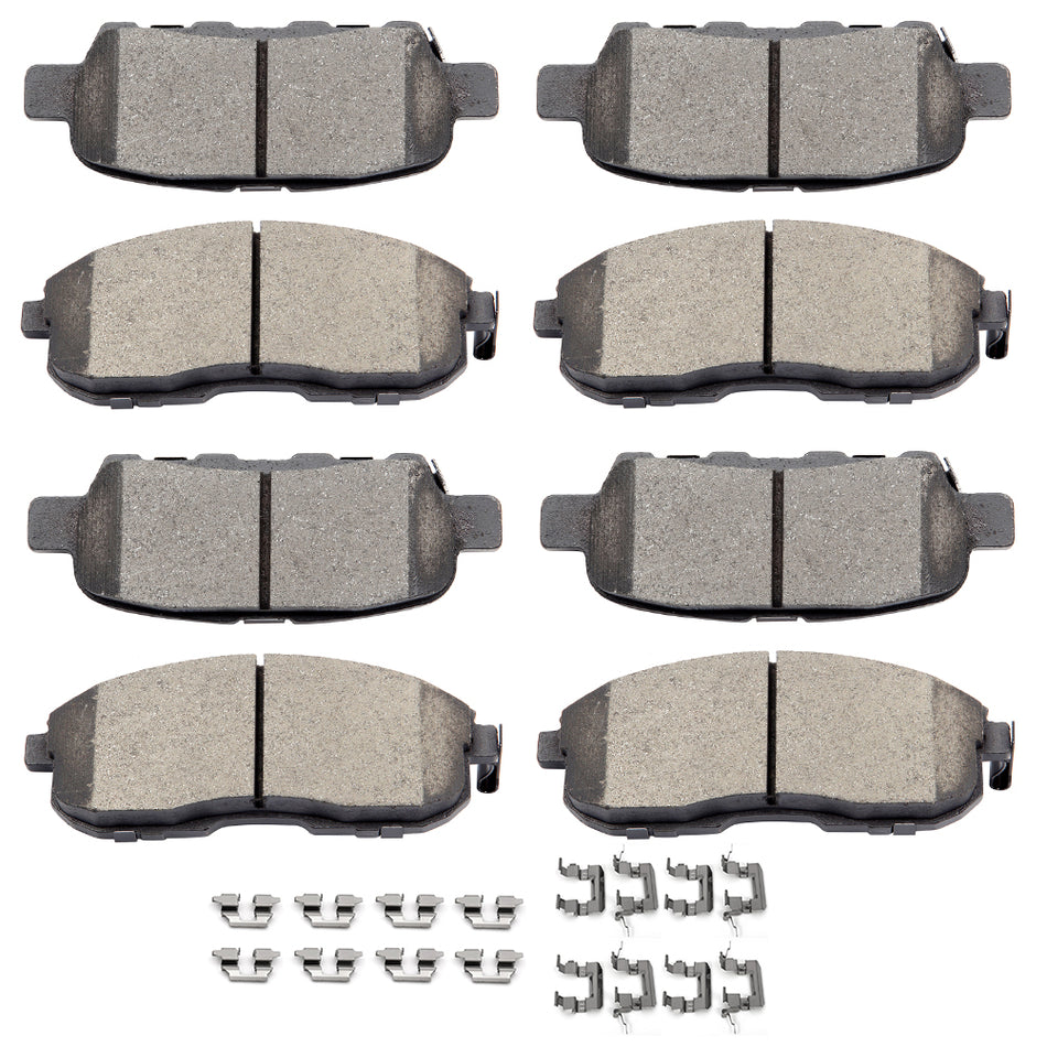 Front And Rear Brake Pads w/ Hardware Kit For 03-05 INFINITI G35 07-13 Nissan Altima
