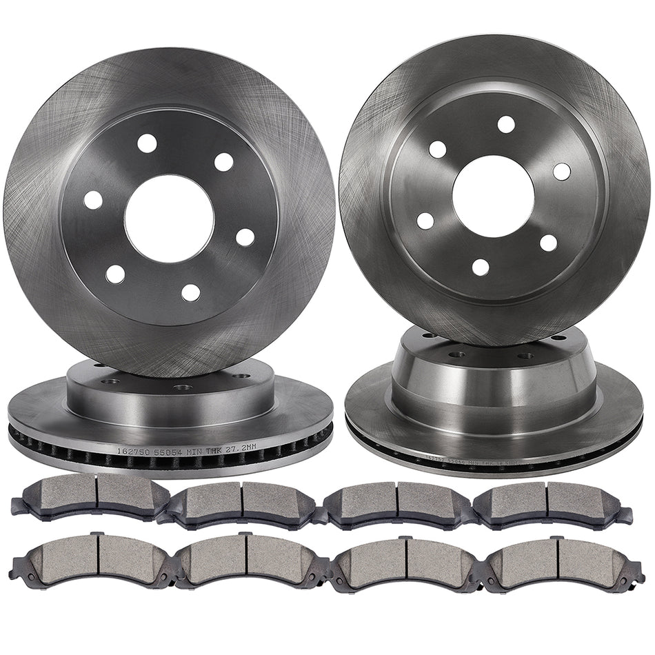 Front Rear 325mm 6 Lug Brake Rotors And pads For 99-06 GMC Sierra 1500 Chevrolet Silverado 1500