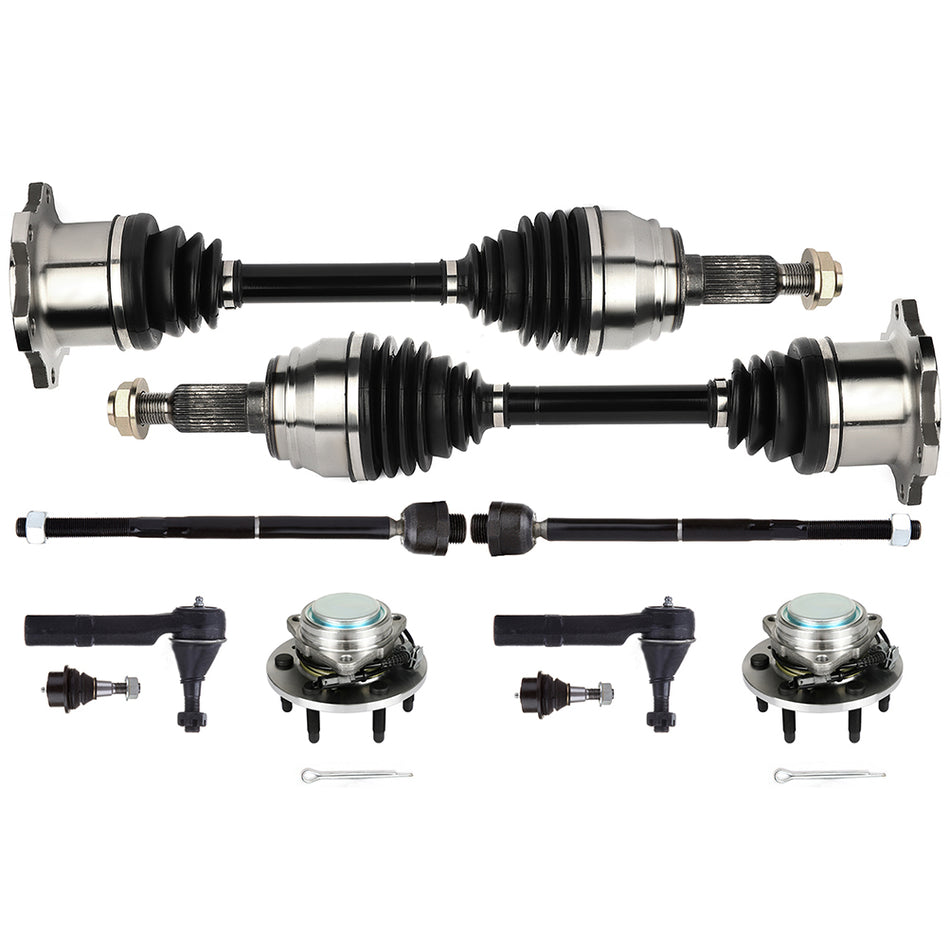 Front Tie Rod End Wheel Hub Bearing CV Axle Shaft For 2009-13 Yukon Sierra 1500
