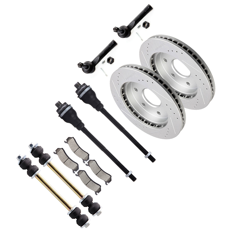 Front Tie Rod End Brake Rotor Pad For 02-06 Cadillac Escalade Chevrolet Avalanche 1500