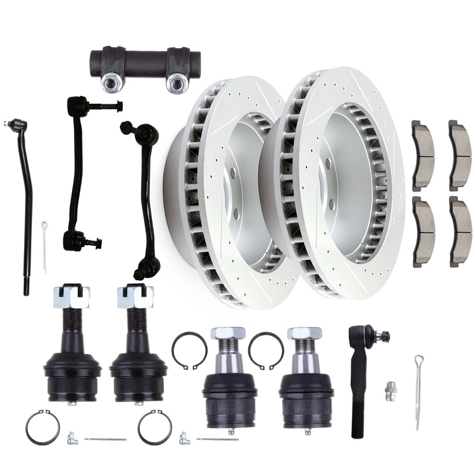 Front Tie Rod End Suspension Brake Rotor Pad For 2000-04 Ford Excursion F250 350