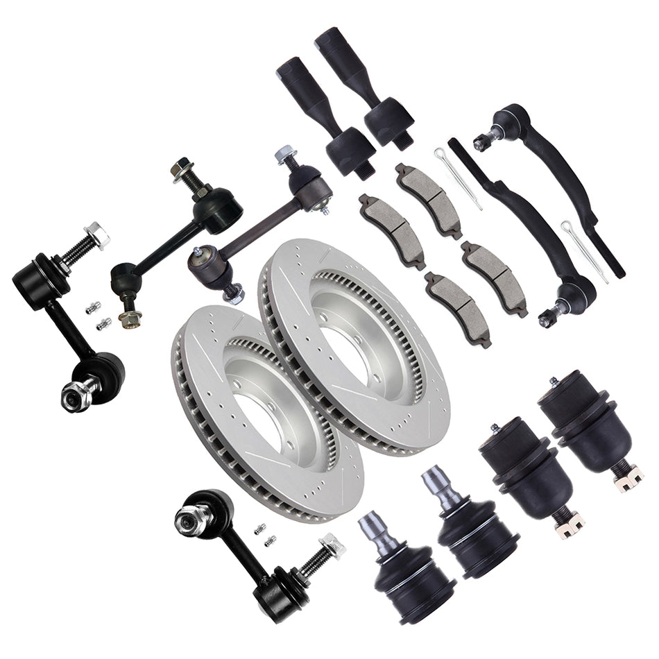Front Tie Rod End Suspension Kit with Brake Rotor Pad For 2002-2003 GMC Envoy